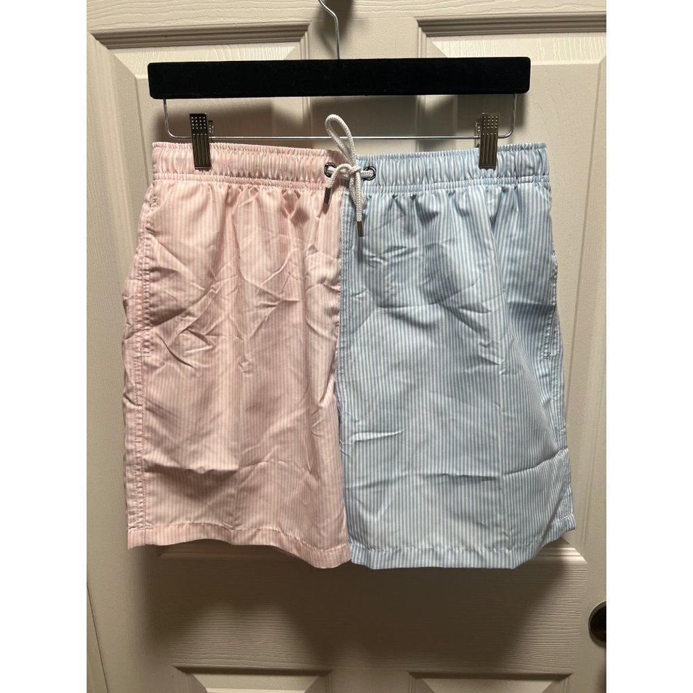 NEW Franks | Seersucker Blue Pink White Men's Swim Shorts Sz‎ XL